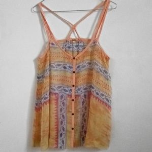 Free People Button Front Strappy Boho Tank Top M